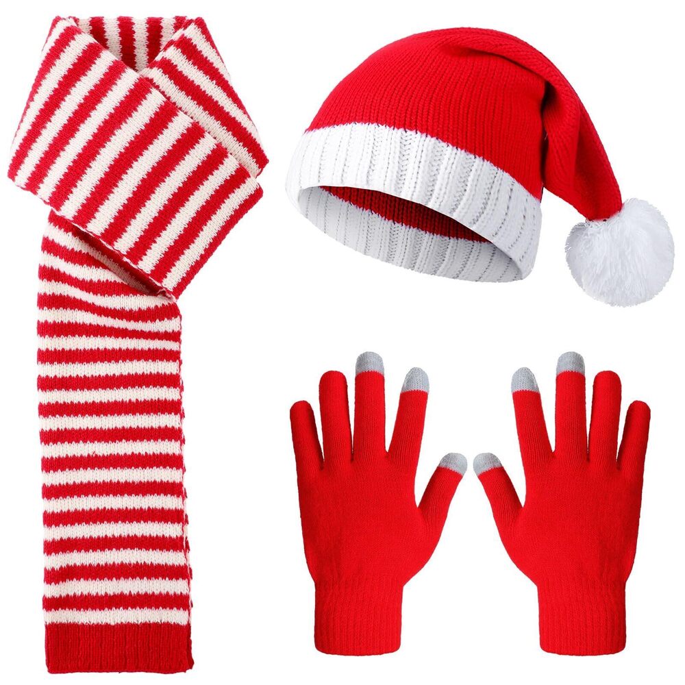 9470 3 Pieces Christmas Hat Scarf Gloves Set, Christmas Winter Knitted Hat